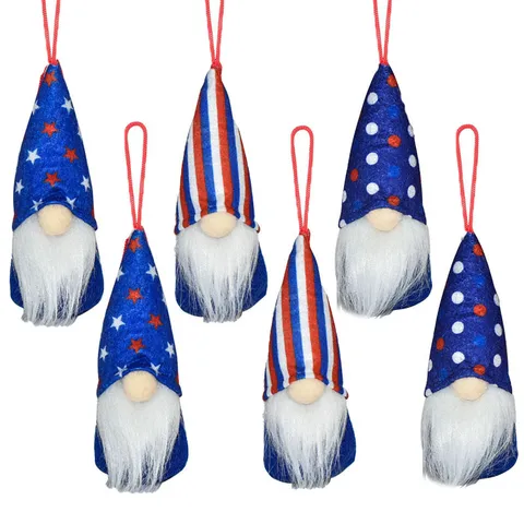 Independence Day Patriotic Gnome Hanging Ornaments Stars Stripes Polka Dots Red White Blue American Flag Home Decor
