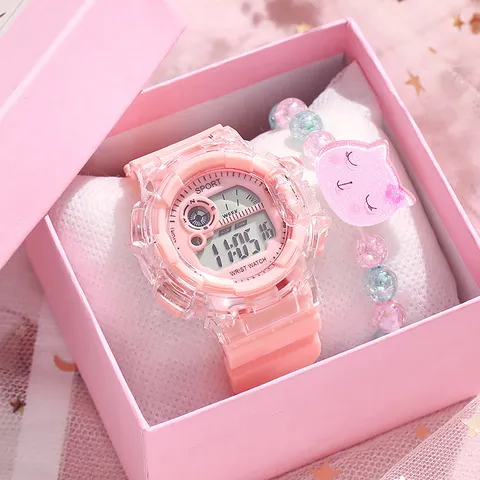 Orologio Digitale Trasparente Stile Ins Per Studenti Luminoso Bambini Orologio Sportivo Moda Minimalista Tendenza Ragazze Orologio Con Braccialetto Scatola Regalo