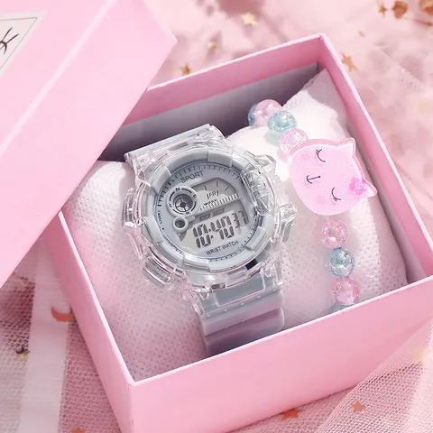 Orologio Digitale Trasparente Stile Ins Per Studenti Luminoso Bambini Orologio Sportivo Moda Minimalista Tendenza Ragazze Orologio Con Braccialetto Scatola Regalo