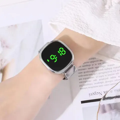 LED Digital Watch For Men Women Students Fashion Sport Electronic Watch With Round Magnetic Milanese Mesh Band Wristwatch