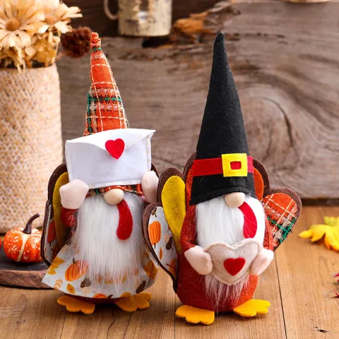 Handgefertigte Erntedank Truthahn Zwerg Ornamente Plüsch Gesichtsloser Zwerg Figur Für Herbst Erntefest Zuhause Fensterdekoration