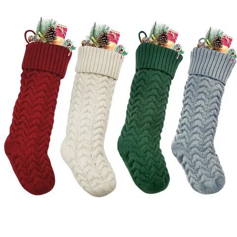 Christmas Stocking Knitted Wave Pattern Xmas Holiday Gift Bag Home Decor Fireplace Hanging Ornament Festive Party Supply