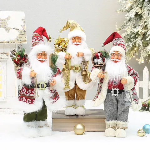 Tradicional Papá Noel Muñeca de Pie Adorno Tela Plástico Decoración de Navidad Mochila Linterna Botas Figurita Navideña Mesa Escritorio