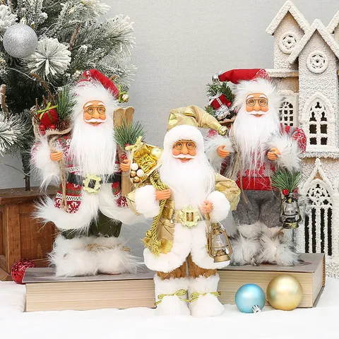 Standing Santa Claus Figurine Christmas Decoration Fabric Plastic Festive Ornament For Home Tabletop Party Holiday Decor