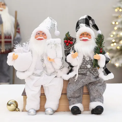 Christmas Santa Claus Sitting Doll Ornament Fabric Plush Santa Claus Table Window Festive Decoration Craft Gift