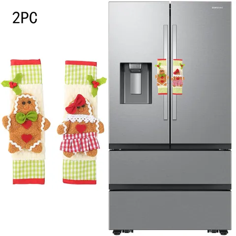 Ensemble de Housses de Poignée de Réfrigérateur de Noël Bonhomme de Pain d'épices en Tissu Plaid Protecteur de Poignée pour Décoration de Maison