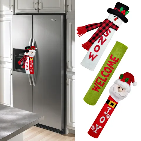 Christmas Fridge Handle Covers Set Santa Claus Snowman Decorative Appliance Handle Protectors Festive Kitchen Decor