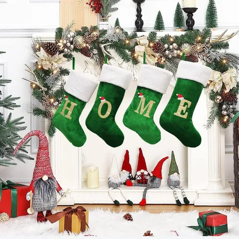 Große Grüne Samt Weihnachtssocke Mit Besticktem Alphabet Buchstaben Glitzer Dekor Weihnachtsfeier Geschenkbeutel
