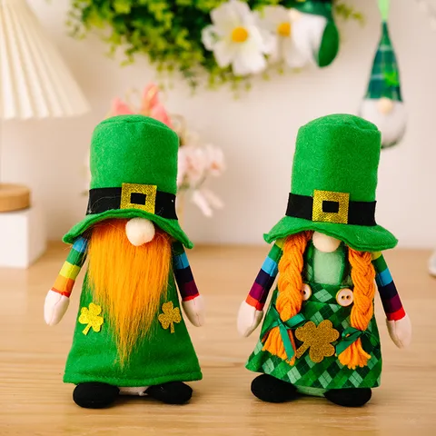 St Patrick's Day Gnome Plush Faceless Doll Shamrock Leprechaun Ornament Festive Table Decoration Home Party Decor For Office Shelf