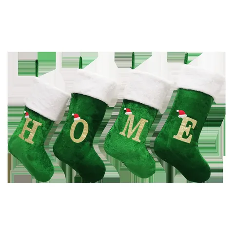 Große Grüne Samt Weihnachtssocke Mit Besticktem Alphabet Buchstaben Glitzer Dekor Weihnachtsfeier Geschenkbeutel