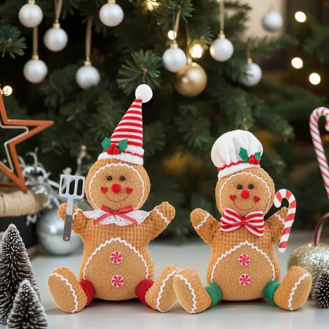 Christmas Gingerbread Man Plush Doll Ornament Festive Cookie Man Figurine For Home Christmas Decoration Desktop Decor Xmas Gift