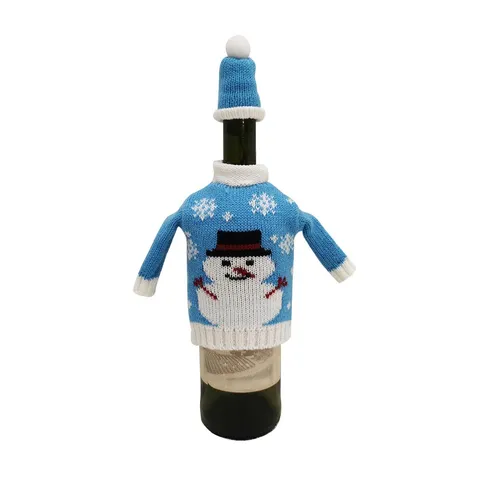 Christmas Knit Wine Bottle Cover Cute Clothes Hat Design Snowflake Snowman Holiday Party Decor Table Dinner Ornaments Festival Gift