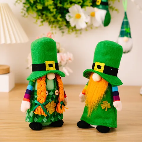 St Patrick's Day Gnome Plush Faceless Doll Shamrock Leprechaun Ornament Festive Table Decoration Home Party Decor For Office Shelf