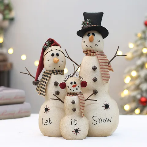 Statuina di Pupazzo di Neve Natalizio in Iuta Vintage Ricamo Let It Snow Tis The Season Ornamento da Scrivania Decorazione Casa