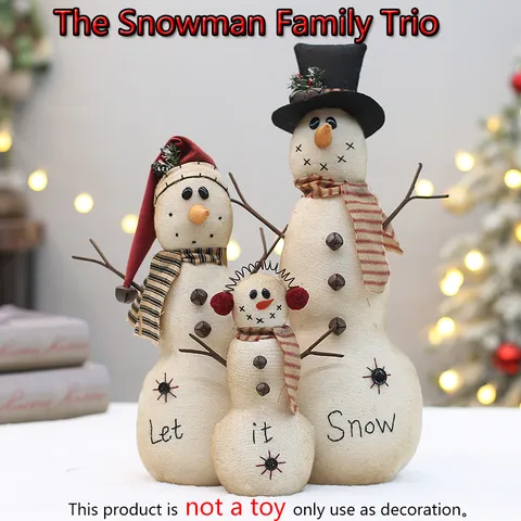 Set di Figurine Trio Famiglia di Pupazzi di Neve in Lino Ornamento Pupazzo di Neve Ricamato a Macchina Decorazioni Natalizie Casa