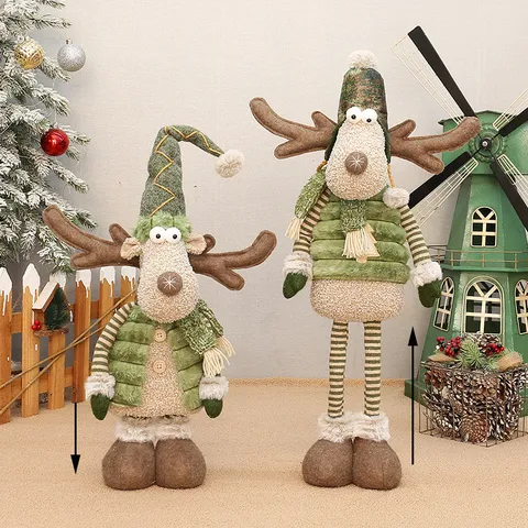Green Fabric Long Snout Elk Doll Christmas Ornaments Tabletop Standing Reindeer Plush Toy Festive Window Display Layout Home Decor Holiday Holiday Decor Accents Gifts