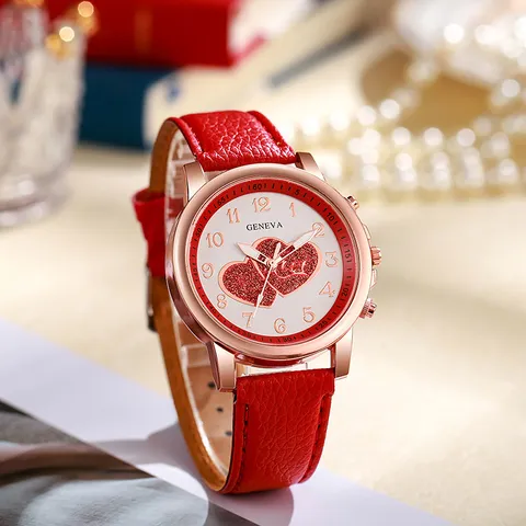 Mode Casual Damen Quarzuhr Süßes Herz Glitzer Zifferblatt Roségold Gehäuse Mattiertes Lederarmband Analoge Armbanduhr Für Mädchen Geschenk