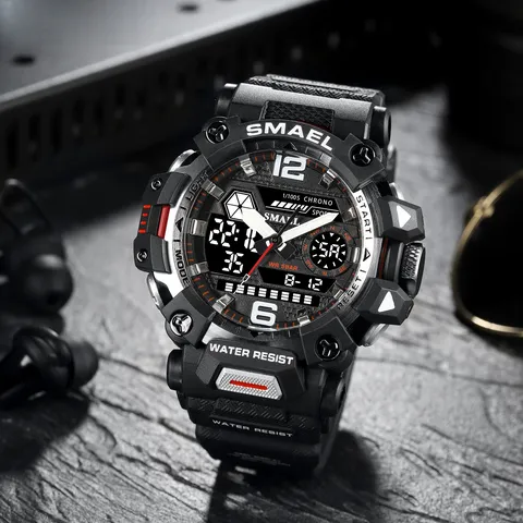 Herren Taktische Militärische Sportuhr Leuchtende Dual-Anzeige Wasserdicht Harz Gehäuse PU Armband Chronograph Armbanduhr Für Studenten Outdoor Teen Boy Lässige Quarz Digitaluhr