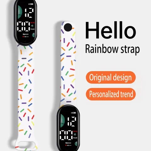 Orologio Sportivo Digitale con Cinturino in Silicone Stampato per Ragazze Studenti Carino Motivo Zuccherini Luminoso Bracciale Intelligente Elettronico