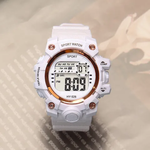 Digital Sport Watch With Luminous Screen Round Plastic Case Silicone Strap Waterproof Anti Drop Wristwatch For Students Unisex