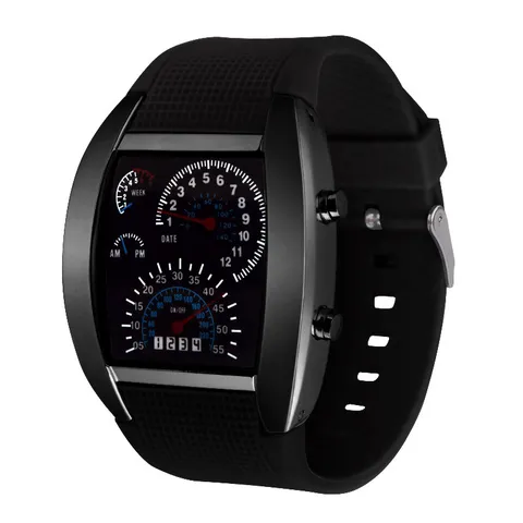 Aviation LED Elektronische Uhr Herren Sport Dashboard Stil Digitaluhr Mit Silikonband Metallgehäuse Leuchtende Kalender Uhr