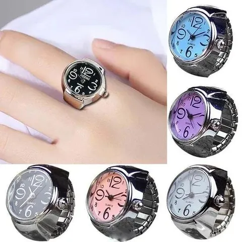 Fashion Alloy Round Ring Watch For Women Creative Elastic Band Analog Quartz Finger Watches Big Arabic Numerals Personal Jewelry Clock Decor Gift