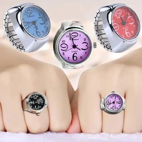 Fashion Alloy Round Ring Watch For Women Creative Elastic Band Analog Quartz Finger Watches Big Arabic Numerals Personal Jewelry Clock Decor Gift