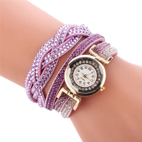 Damen Mode Wickelarmbanduhr Strass Zweifarbig Mehrschichtig Lederband Analog Quarz Uhr Boho Schmuck Uhr Geschenk