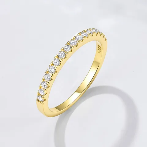 S925 Sterlingsilber Halb Eternity Ring Zirkonia Moissanit Ring Minimalistisch Geometrischer Vergoldeter Ring Damen Modeschmuck