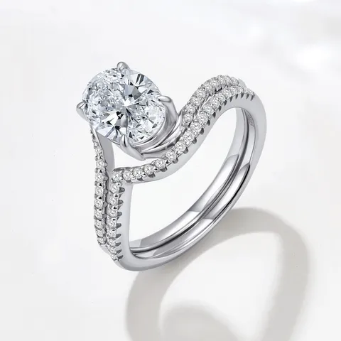 S925 Argent Sterling Moissanite Ensemble de Bagues D Couleur Coupe Ovale Pierre Engagement Mariage Bagues Avec GRA Femme