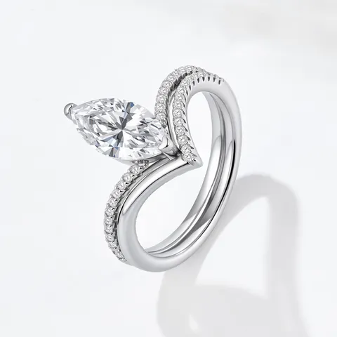 GRA Bague en Argent Sterling 925 Couleur D 2 Carats Moissanite Taille Marquise Couronne Ensemble de Bagues Empilables