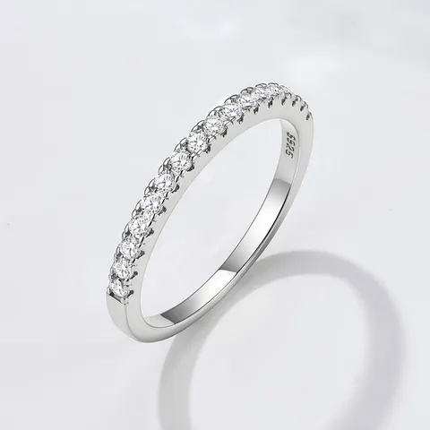 S925 Sterlingsilber Halb Eternity Ring Zirkonia Moissanit Ring Minimalistisch Geometrischer Vergoldeter Ring Damen Modeschmuck