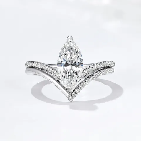 GRA Bague en Argent Sterling 925 Couleur D 2 Carats Moissanite Taille Marquise Couronne Ensemble de Bagues Empilables
