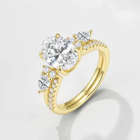 Ensemble de Bagues en Argent Sterling 925 Moissanite pour Femmes GRA D Couleur Taille Ovale Moissanite Bague Luxe Plaqué Or Bague Géométrique Bijoux Cadeau