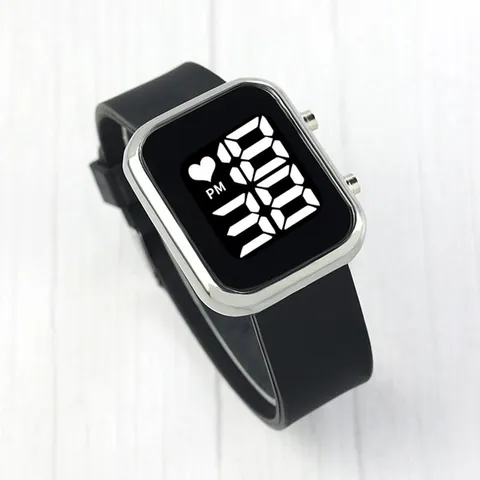 Mode LED Digitaluhr Für Herren Teenager Quadratische Elektronische Sportuhr Silikonarmband Wasserdichte Nummer Armband Unisex Minimalistische Student Casual Uhr