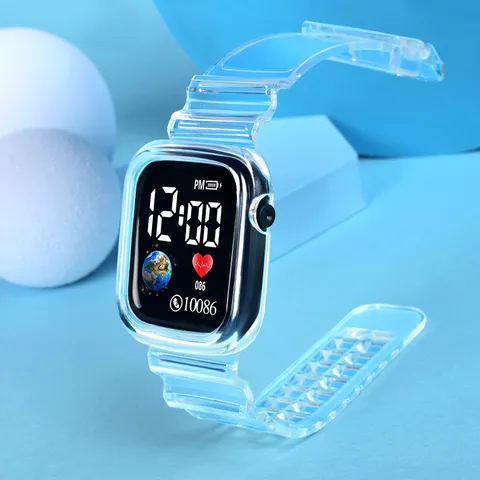 Orologio Digitale Quadrato in Plastica di Moda Con Cinturino in Silicone Trasparente Orologio Sportivo Luminoso Elettronico per Studenti Unisex