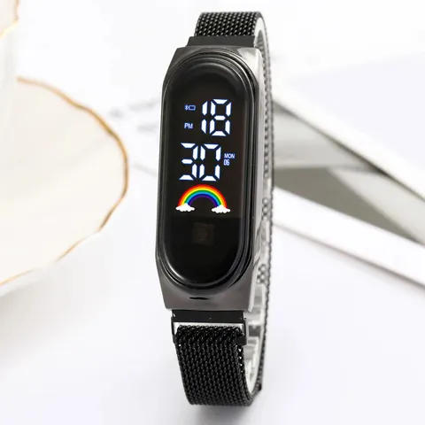 Montre Bracelet Numérique LED Créative de Mode Boucle Milanaise Magnétique Arc-en-Ciel Lumineuse Sport Électronique Pour Hommes Femmes Enfants