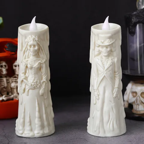 Halloween LED Brillante Esqueleto Luz de Vela Accesorios de Terror Fantasma Novio Novia Pareja Figura Adorno de Mesa Hogar Fiesta Decoración