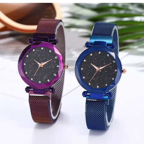 Mode Damen Sternenhimmel Uhr Luxus Strass Skala Magnetische Milanese Netzband Quarzuhr Elegante Damen Analog Uhr