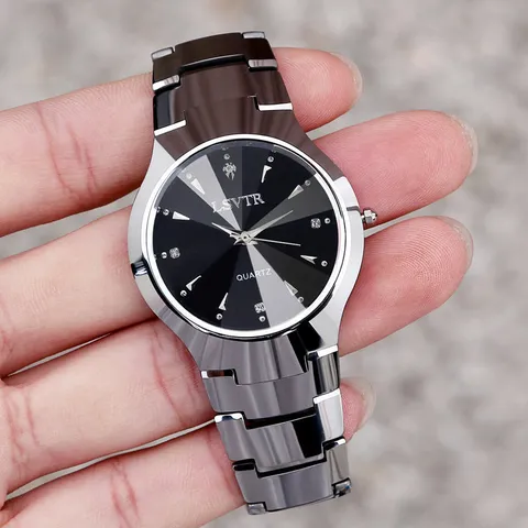 Mode Legierung Metall Quarzuhr für Paar Leuchtanzeige Kalenderanzeige Strass Eingelegt Business Runde Armbanduhr