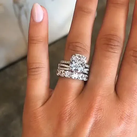 925 Sterling Silver Zirconia Wedding Ring Set For Women Luxury Simulated Diamond Ring Fashion Jewelry Finger Ring