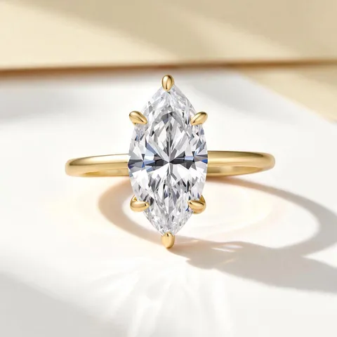 Bague Moissanite Coupe Marquise GRA Argent Sterling 925 Plaqué Or Luxe Fiançailles Mariage Bague pour Femme Bijoux