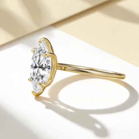 Bague Moissanite Coupe Marquise GRA Argent Sterling 925 Plaqué Or Luxe Fiançailles Mariage Bague pour Femme Bijoux