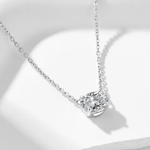 925 Sterlingsilber Moissanit Halskette Oval D Farbe Solitär Anhänger Schmuck Für Damen Mit GRA Zertifikat