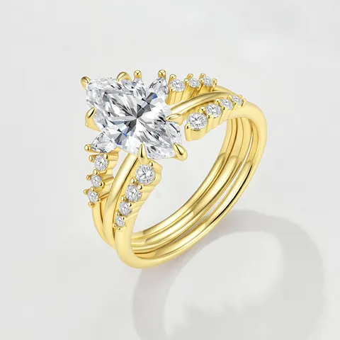 GRA 925 Sterling Silver Moissanite Ring Set Crown Marquise Stackable Rings Luxury Platinum Yellow Gold Plated Fine Jewelry For Women Gift