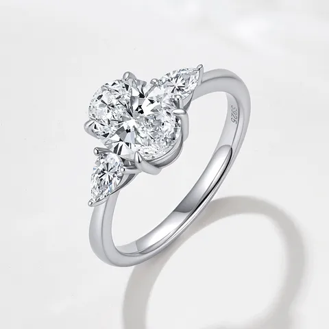 GRA Lujo Anillo de Moissanita de Plata de Ley 925 para Mujer Corte Ovalado Tres Piedras Anello de Compromiso Joyería Alianza Regalo