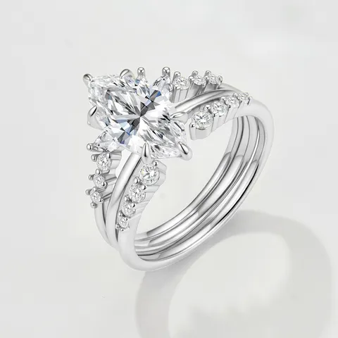 GRA 925 Sterling Silver Moissanite Ring Set Crown Marquise Stackable Rings Luxury Platinum Yellow Gold Plated Fine Jewelry For Women Gift