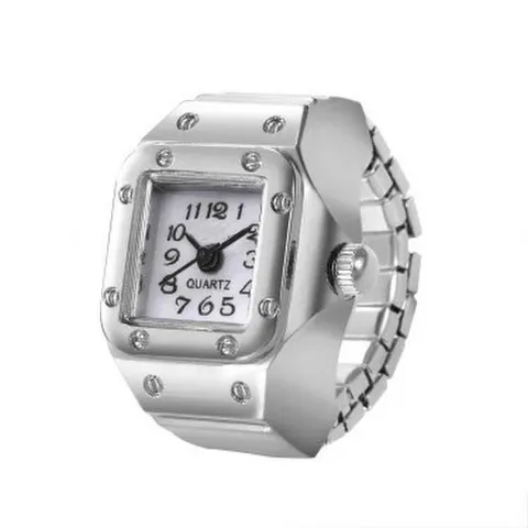 Creative Alloy Finger Ring Watch Elastic Quartz Timepiece Round Square Dial Clock Jewelry For Couples Students Casual Finger Ring