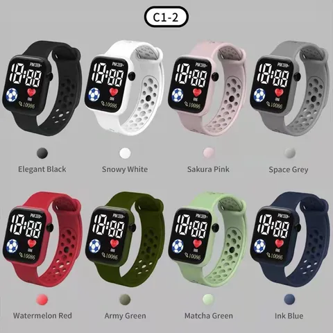 Fashion Unisex LED Digital Watch Waterproof Square Sports Electronic Watch Football Hollow TPU Strap Wristwatch For Students