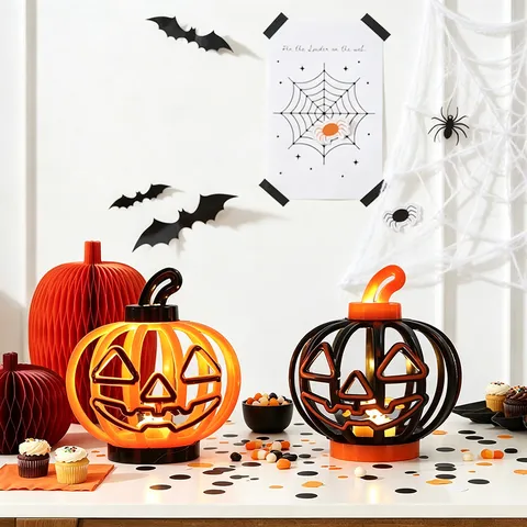 Halloween Vintage Ajour Kürbis Kerzenlampe Kunststoff Kleine Öllampe Tischornament Party Dekoration Requisiten